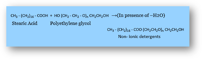 When stearic acid is combined with polyethylene glycol, a nonionic detergent is produced.