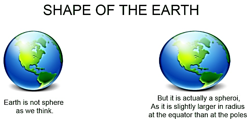 The earth is not perfectly spherical but is an oblate spheroid. The polar radius (radius near poles) of earth is 21 km smaller than its equatorial radius (near the equator). Earth is not spherical, but actually, it is bulged out