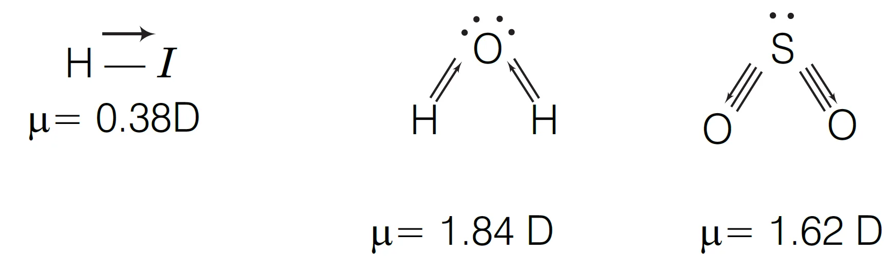 Diplole Moments of HI, H2O, SO2