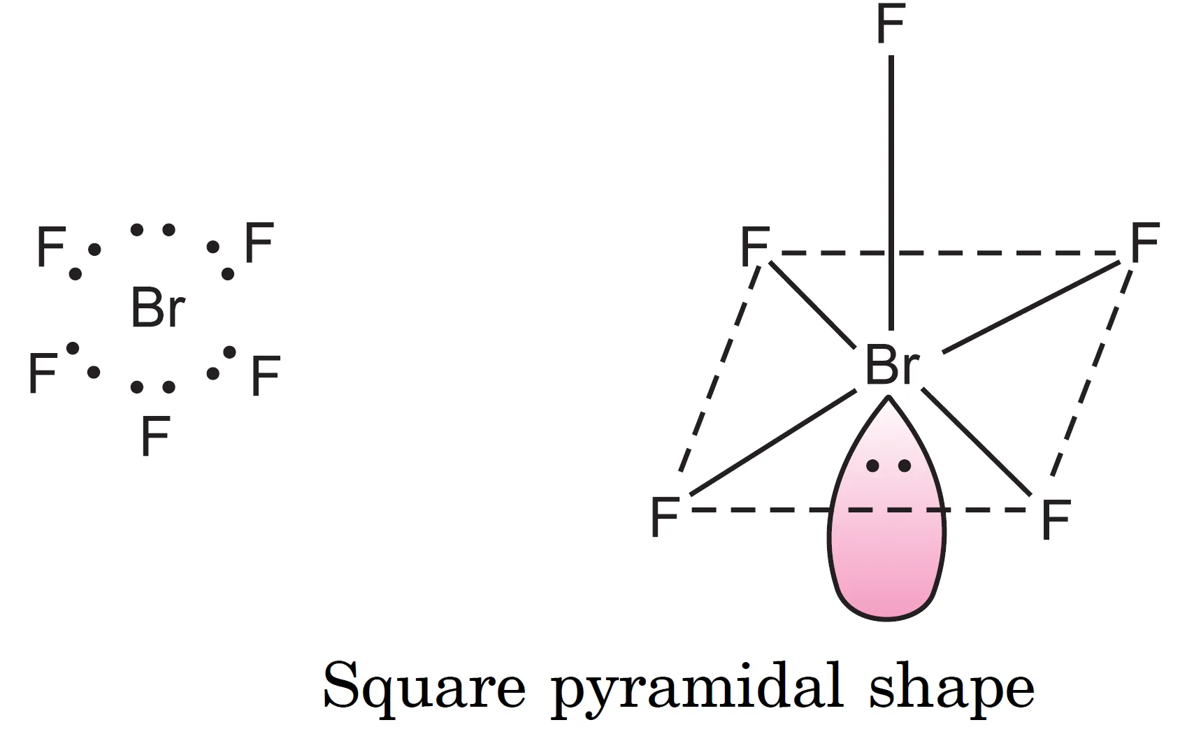 Shape of BrF5 (Bromine Pentafluoride) Molecule : square pyramidal