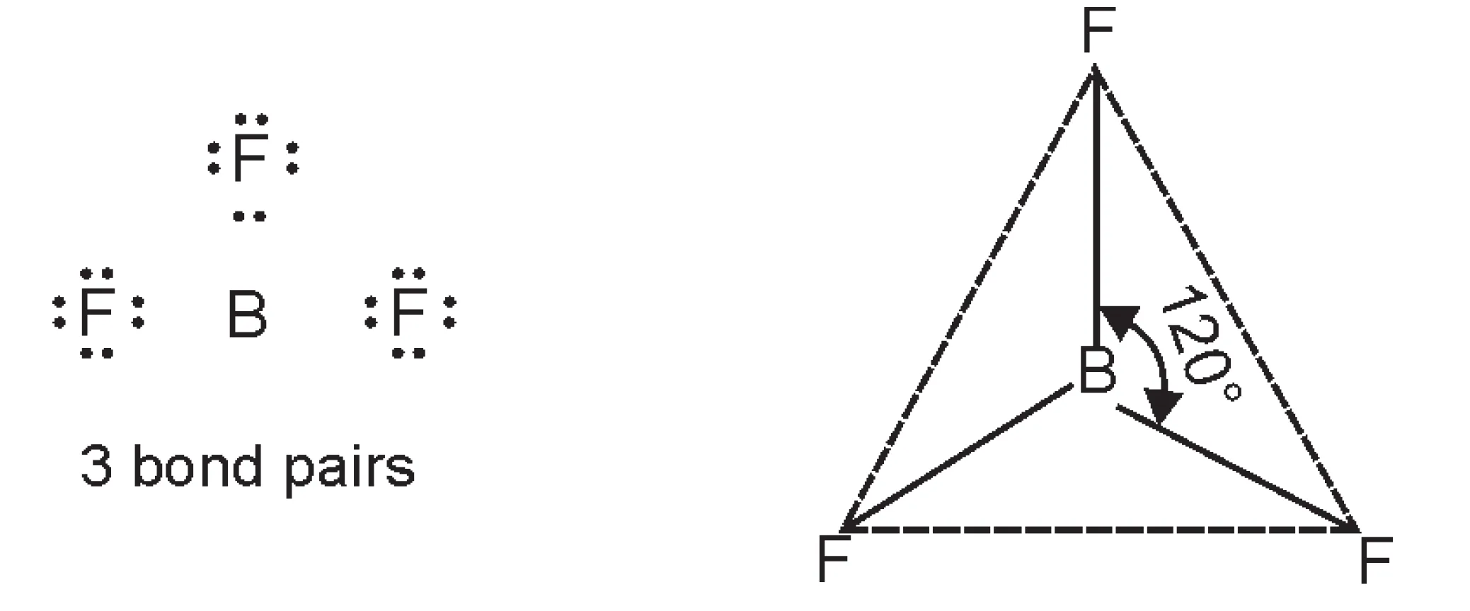 Trigonal Planar Shape of BF3 molecule having three electron
pairs around B-atom